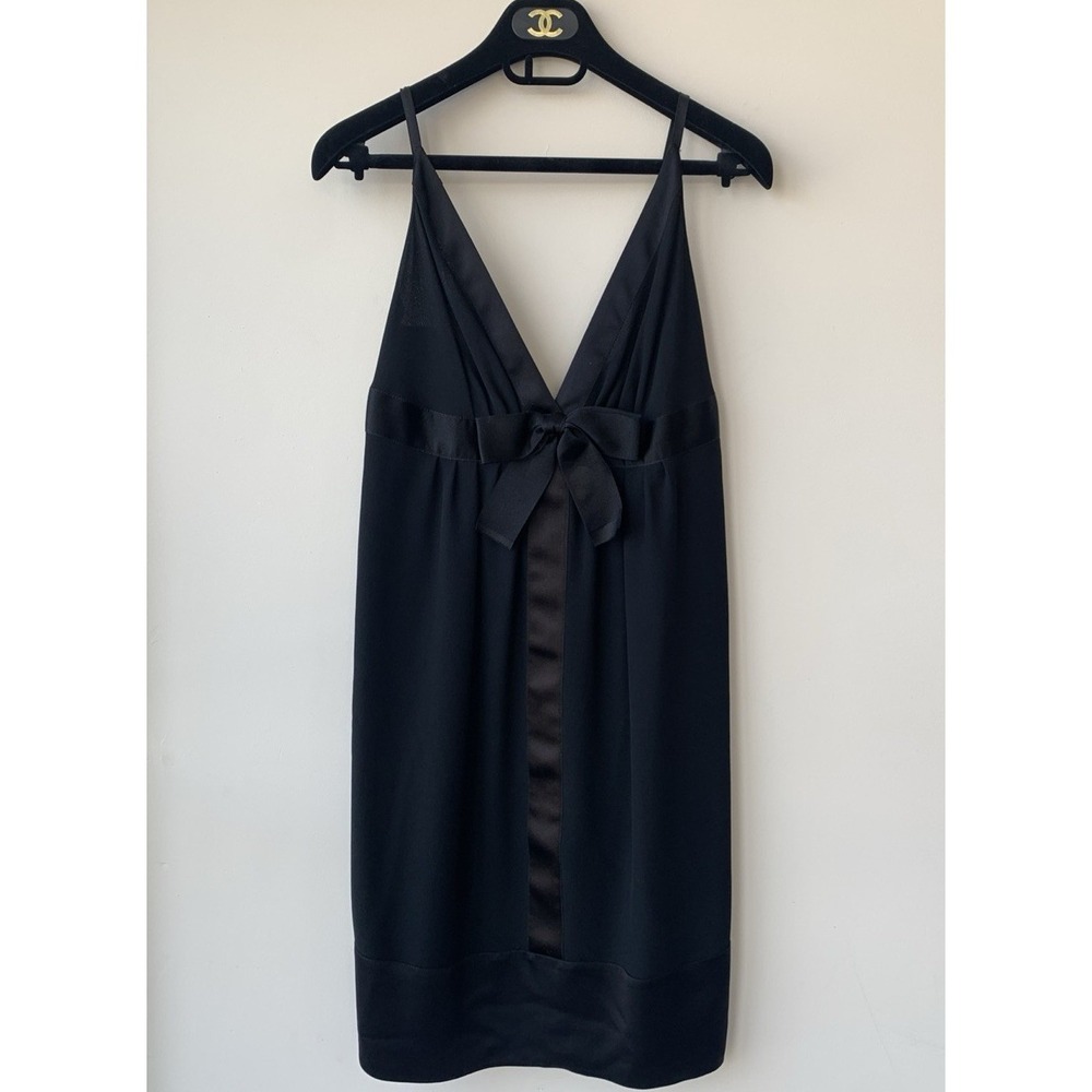 CHANEL BLACK SHEER SILK  SATIN BOW COCKTAIL DRESS 38 - Picture 8 of 11